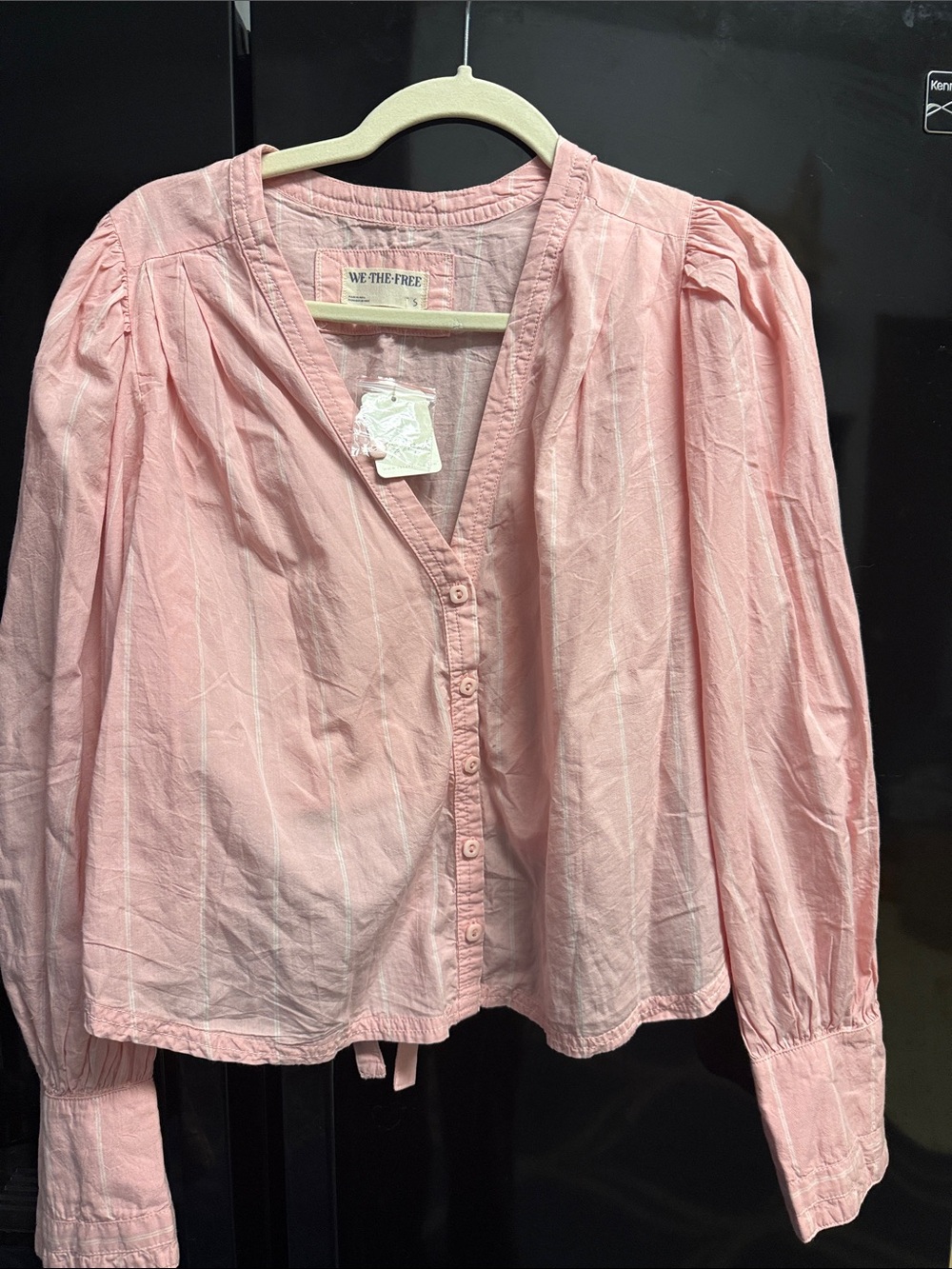 We The Free Soft Pink Button-Front V-Neck Blouse
